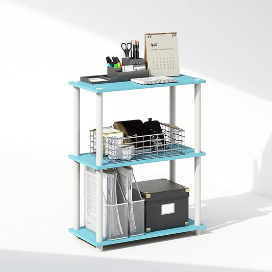 Furinno Turn-N-Tube 3-Tier Multipurpose Compact Bookcase, Light Blue/White-NeatNest