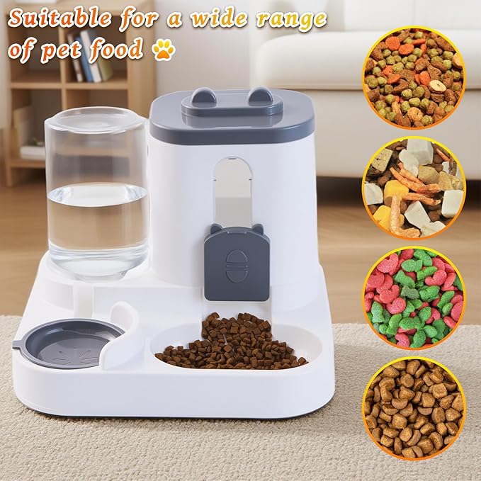 Gravity Cat Feeder and Water Dispenser, 2 in 1 Automatic Cat Feeder, 2 Pack Large Capacity Self Feeding for Small Medium Dog Puppy Kitten （Grey）-NeatNest
