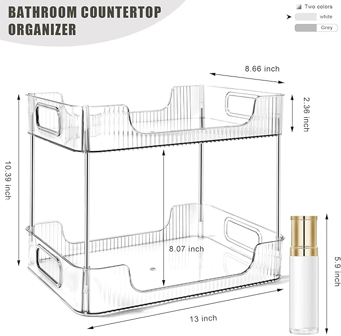 2-Tier Bathroom Counter Organizer Countertop Storage, Dresser Organizer Vanity Tray for Makeup, Perfume Organizer Cosmetics Skincare Shelf- Clear-NeatNest