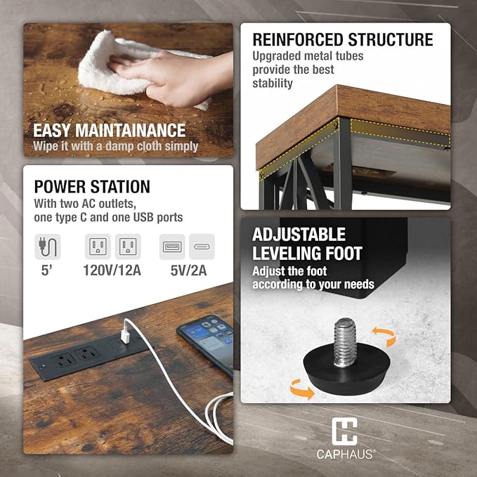 CAPHAUS 41” 2-Tier Industrial Sofa Console Thick Table w/Storage & Charging Station, Entrance Tableau w/ 2 Outlets, USB & Type-C Ports for Entryway, Living Room, Hallway, Foyer, Rustic, Butterfly-NeatNest