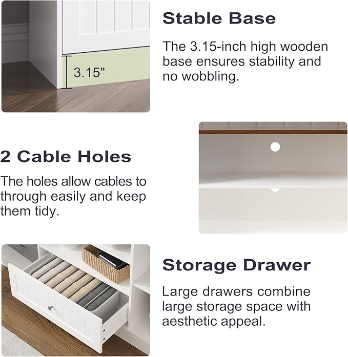 63 in Farmhouse TV Stand for TVs up to 70 Inch, Modern Entertainment Center with Storage Drawer and Open Shelves, Shaker Door TV Console Media Cabinet for Living Room, Bedroom, White-NeatNest
