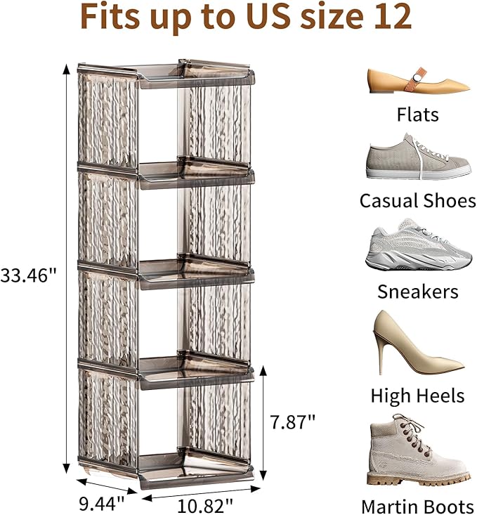HAIXIN Vertical Shoe Rack for Closet, 5-Tier Modular Shoe Organizer for Front Door Entrance, Shoe Storage Cabinet, Narrow Stackable Shoe Stand Shelf Tower Space Saving for Entryway, Corner - Brown-NeatNest