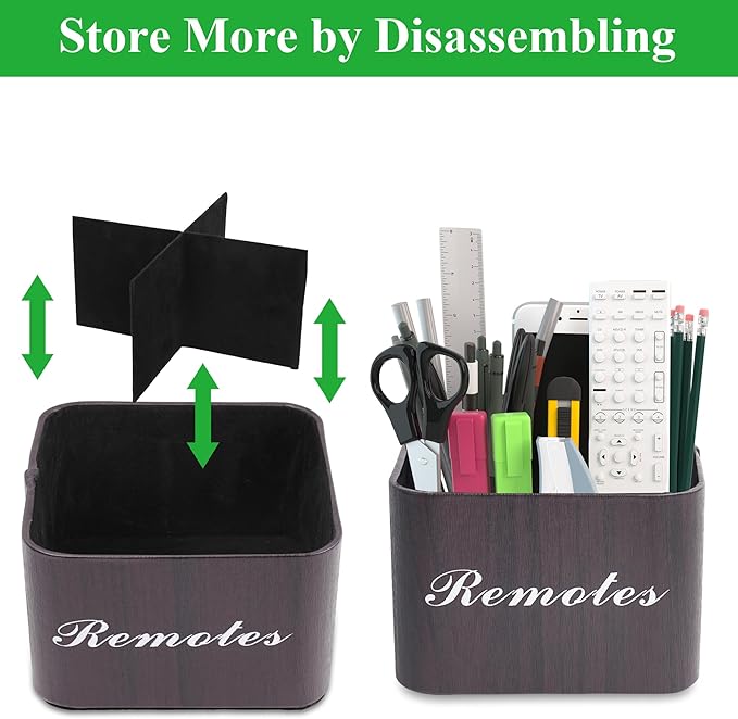 Hennaja Square Leather Art Supply Organizer,Remote Control Holder with Removable Dividers,360°Rotatable Pencil Holders,4 Compartments Organizer for Office Supplies Storage Box(1-Dark Brown)-NeatNest