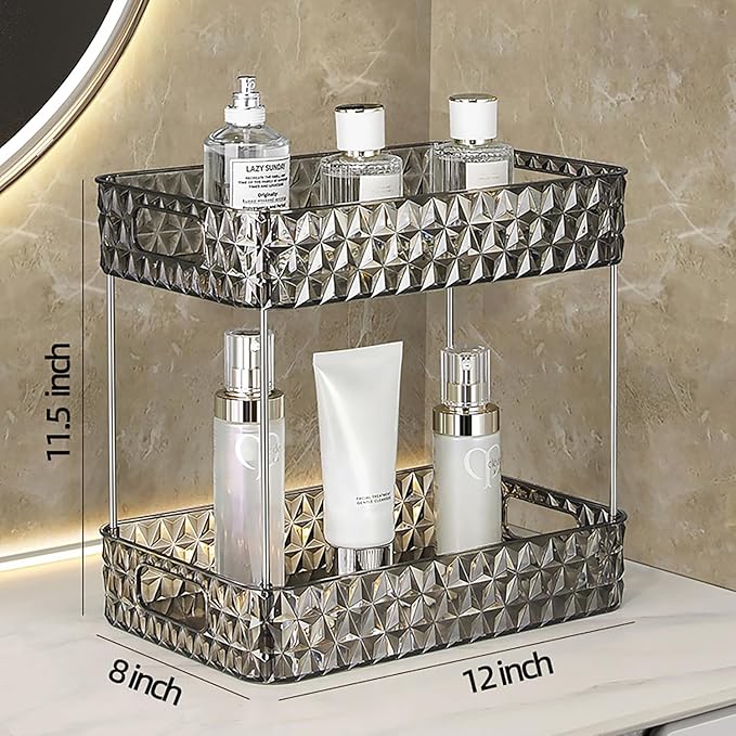 Makeup Organizer for Vanity,Bathroom Countertop Skincare Organizer,Makeup Counter Shelf Perfume Holder Rack,Cosmetic Display Case(Clear Black, 2 Tier)-NeatNest