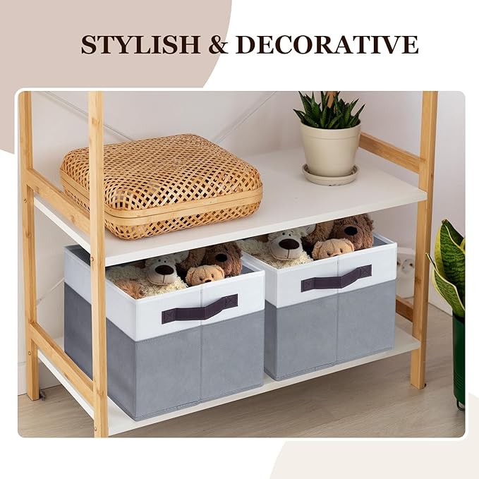Criusia 4 Pack Large Storage Baskets for Shelves | Fabric Closet Organizers and Storage Bins with Handles Home Organization | Decorative Collapsible Baskets for Organizing Clothes Toy Nursery 14"x10"-NeatNest