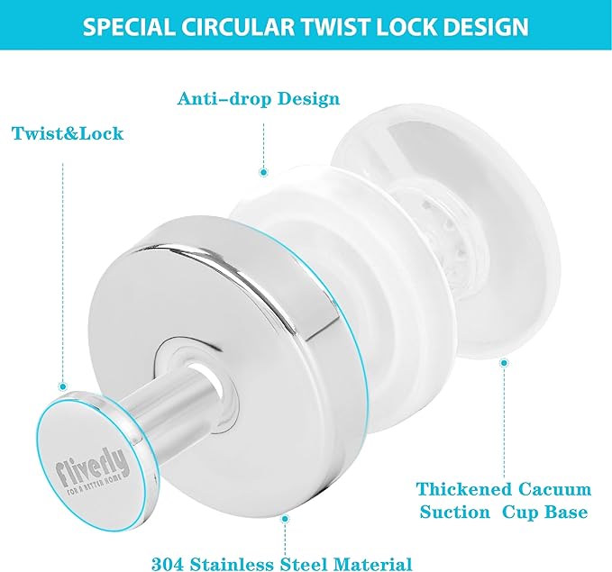 2pcs Suction Cup Hooks for Shower,Inside Shower,Wall,Bathroom,Bedroom,Kitchen,Door,Glass Window, Mirror, Tile, No Drilling Hanging for Towels,Robes,Loofah,hat,Clothing,Wreath (Chrome)