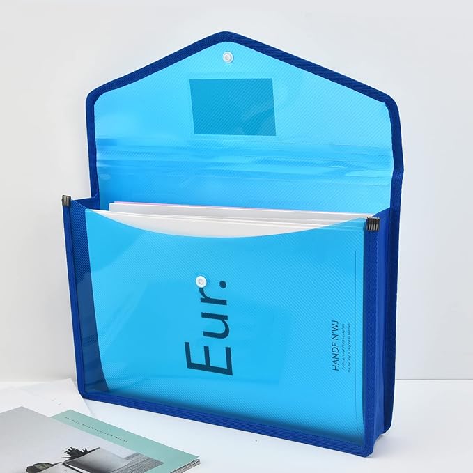 Expanding File Folder Document Organizer with Snap Button, Waterproof Transparent Document Bag, 2.8" Expansion, Letter A4 Expandable File Folder for Home School Office Organization，5 Pack