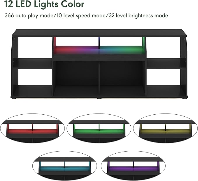Furinno Jaya TV stand for up to 65 Inch TV, Gaming Enterteinment Center with LED Lights, Living Room Media Console Table, Americano-NeatNest