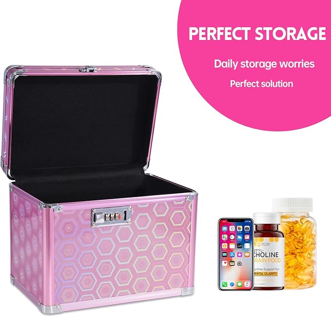 Medication Combination Lock Boxes with Code for Personal Items, Medicine Lockbox for Documents 10 x 7.25 x 7.75 Inches Colorful Rose