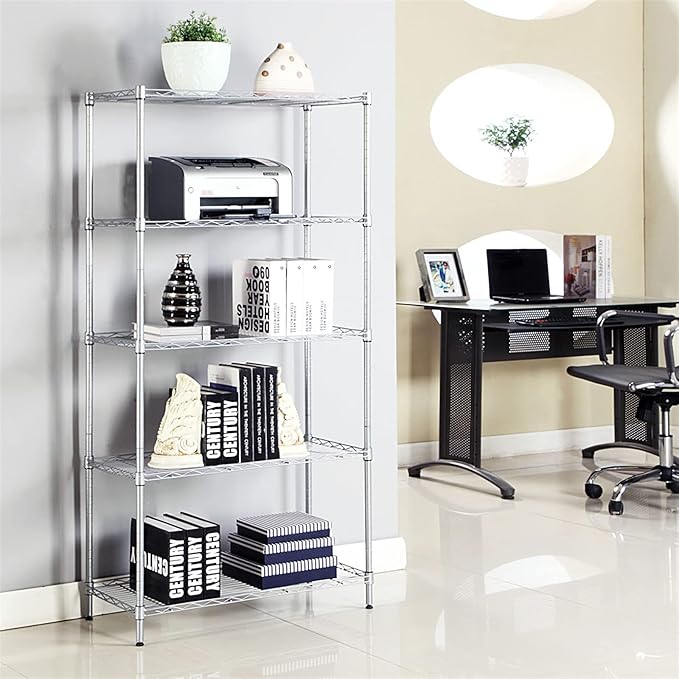 BNSPLY 5 Tier Wire Shelving Unit, Height Adjustable Wire Shelves, Metal Storage Rack Organizer for Laundry, Kitchen, Bathroom, Pantry, Closet (13.5" D x 29" W x 59" H, Chrome)-NeatNest