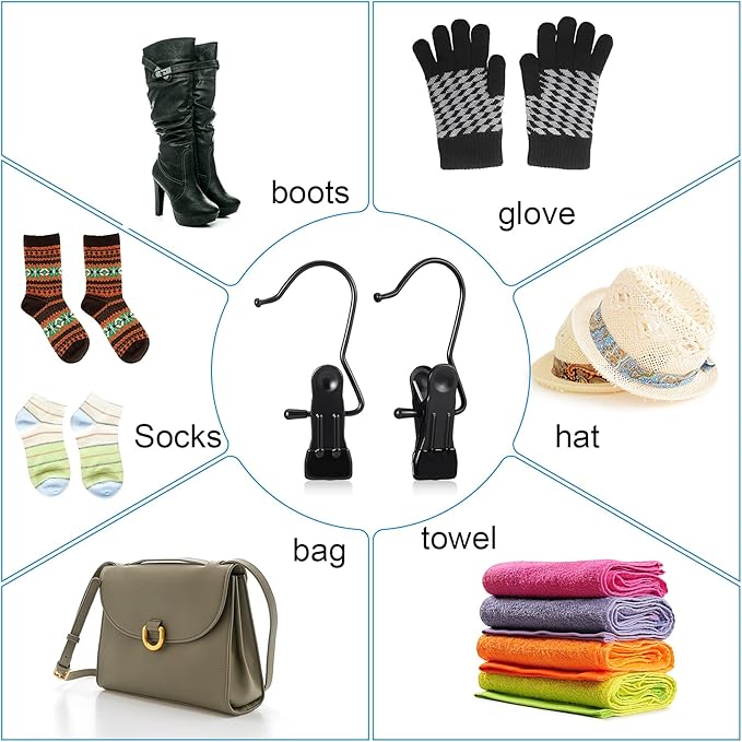 Hotop Boot Hanger Clips for Closet, Laundry Hanging Hooks Heavy Duty Clips Boot Holder Portable Single Hooks Space Saving for Pants Jeans Clothes Hats Tall Towels(Black,48 Pieces)-NeatNest