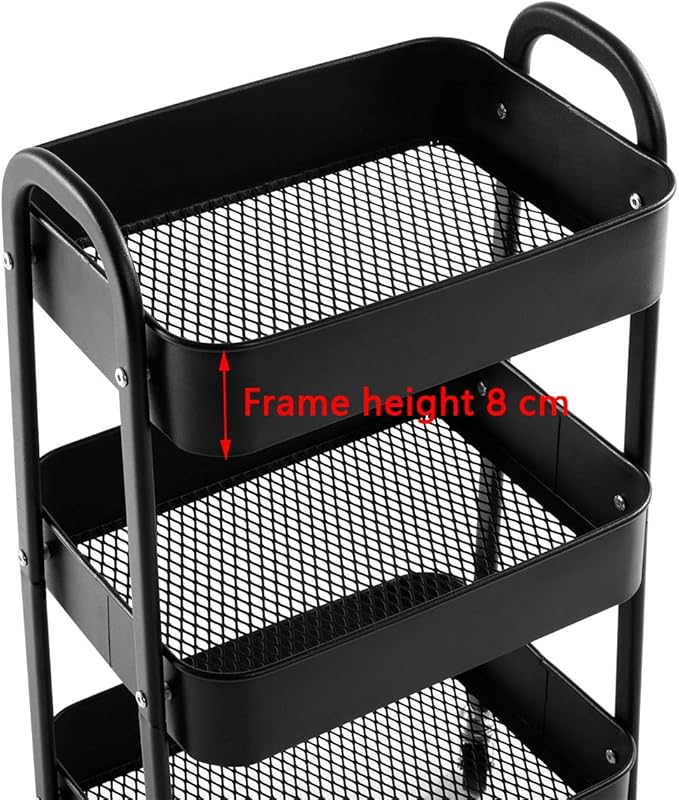 AGTEK Makeup Cart, Movable Rolling Organizer Cart, Black 3 Tier Metal Utility Cart-NeatNest