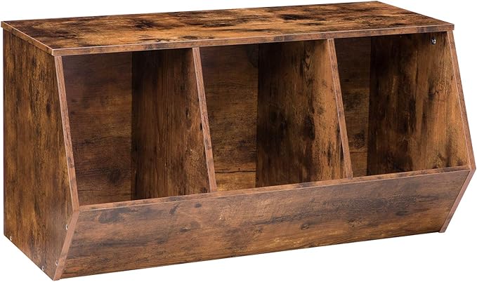 HOOBRO Toy Storage Cubby, Kids Bookshelf, Stackable 3-Bin Toy Storage Cabinet, Bookcase Footboard, Children's Toy Shelf, Suitable for Children's Room, Playroom, Hallway, Rustic Brown BF30CW01