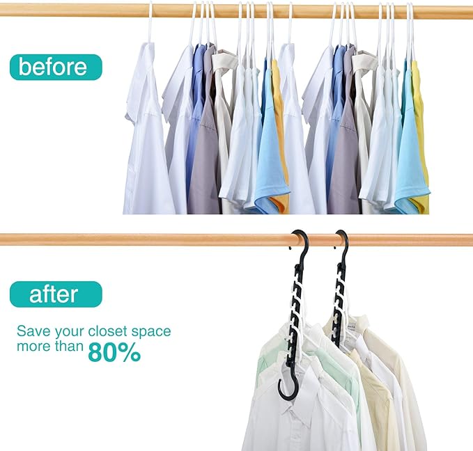 HOUSE DAY Sturdy Plastic Space Saving Hangers 12 Pack, Cascading Hangers Organizer Closet Space Saver 80% and Wrinkle Free Clothes, Multi Collapsible Hanger for Heavy Clothes, Shirts, Pants (Black)-NeatNest