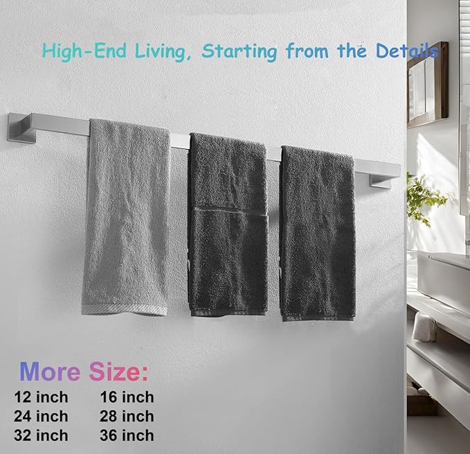 36 Inch Towel Bar for Bathroom 12/16/24/28/32/36 Inch Kitchen Towel Holder Brushed Nickel Towel Rod Wall Mounted SUS304 Rustproof Towel Rack Modern Square Design (1, Brushed Nickel, 36 Inch)