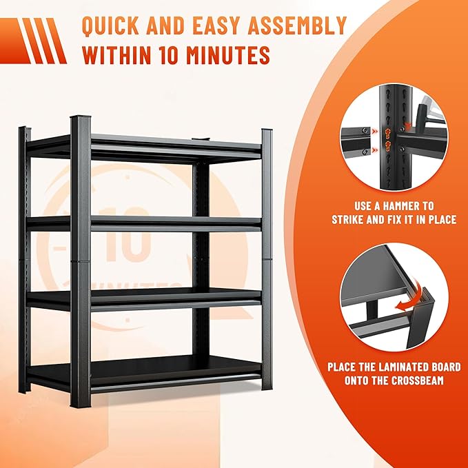Heavy Duty 5-Tier Shelving Unit 2500LBS Capacity - Adjustable Steel Garage Shelves for Warehouse, Basement Storage(63''H x 39.4''W x 17.7''D)-NeatNest