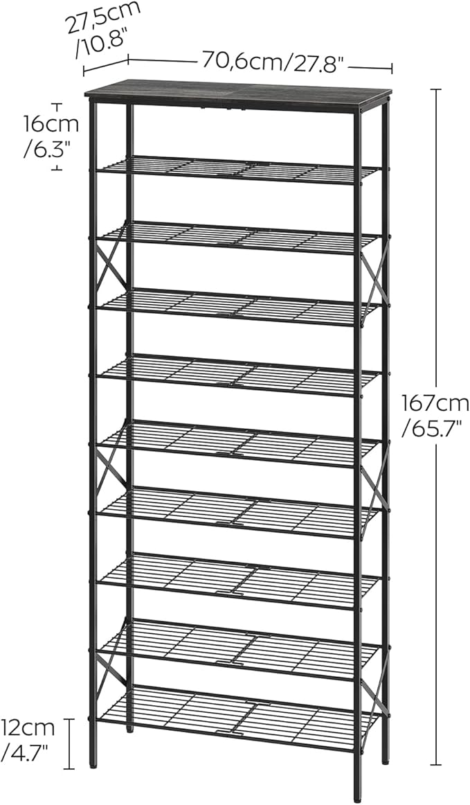 10 Tier Shoe Rack, Large Capacity Shoe Storage Organizer Holds 40 Pairs, Durable and Stable, for Entryway, Hallway, Closet, Dorm Room, Charcoal SS10BCG1-NeatNest
