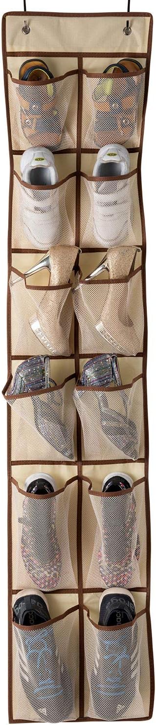 KEEPJOY Over The Door Shoe Organizer,Hanging Shoe Organizer 12 Mesh Pockets Shoe Organizer for Closet,Works Well for Men and Woman Kids Shoes Storage, 57.5×12.6inch(Beige)-NeatNest
