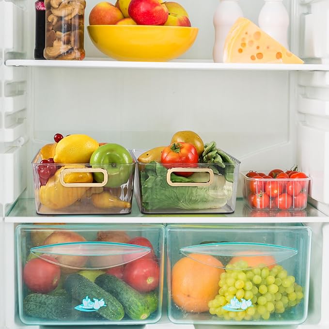 Clear Pantry Organizer Bins, Plastic Storage Basket for refrigerator, 6 Packs-NeatNest