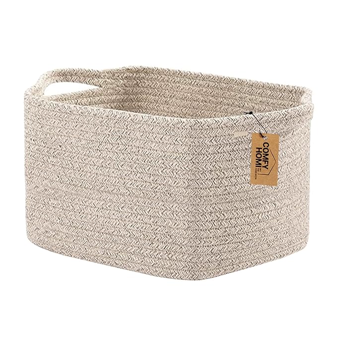 COMFY-HOMI Storage Basket for Shelves, Woven Baskets for Storage, Cotton Rope Basket for Toys,Towel Baskets, Toy Storage Organizer, Storage Cube Bin, Organization and Storage-All Brown-NeatNest