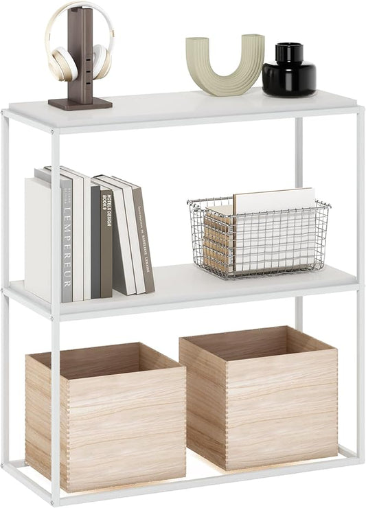 Furinno Moretti Modern Lifestyle Wide Stackable Shelf, 2-Tier, Solid White/White-NeatNest