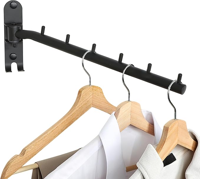 Clothing Racks for Hanging Clothes, Garment Racks Wall Mounted Clothes Bar-Hanger Holder Hooks Heavy Duty Folding Drying Rack Space Saving Clothing Hanging System Closet Storage Organizer-NeatNest