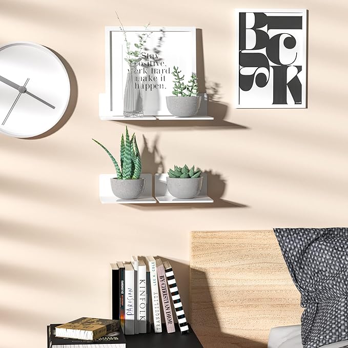 6 Inches Acrylic Small Wall Shelves 2 Pack, Floating Shelf for Wall Mounting, Acrylic Display Ledges for Funko Pop Figures, Home Décor, Living Room, Gaming Room, Plants(6 inch, White)-NeatNest