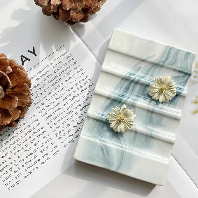 Ceramic Soap Dish with Drain Bar Soap Holder Self Draining Soap Tray Soap Saver for Bathroom Shower Kitchen-NeatNest