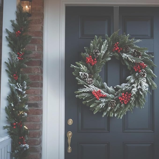 12 & 8 Inch Heavy Duty Wreath Hooks 4 Pack - Holds 50 lbs! No Drill Storm Door Hangers, Steel Over Door Hooks for Holiday Decor, Fits Door Tops 1"-2.2" Thick (Black)