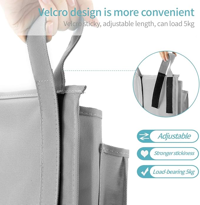 Bseash Bunk Bed Organizer, Bedside Caddy Hanging Bed Organizer Storage Bag 8 Pockets, for College Dorm Rooms Bed, Hospital Bed, Baby Bed Rails, 600D Oxford Cloth (Gray)-NeatNest