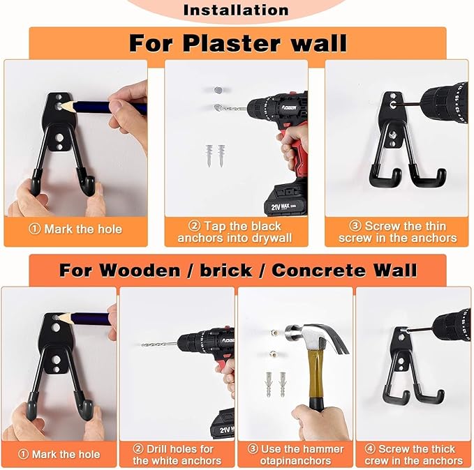 32 Pack Garage Hooks Heavy Duty,Utility Steel Wall Mount with Anti-Slip Coating Hanger & Organizer for Bulk Items,Bikes,Ladders,Power Tools,Ropes,and More Equipment