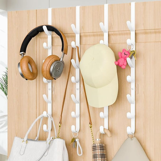 Over The Door Hooks, Metal Door Hooks for Hanging,Door Purse Organizer for Door Coat Hanger, Back of Shower for Hanging Towel Rack Clothes, Hat, Bathroom Bathroom Dorm Bedroom Closet (White-4Packs)