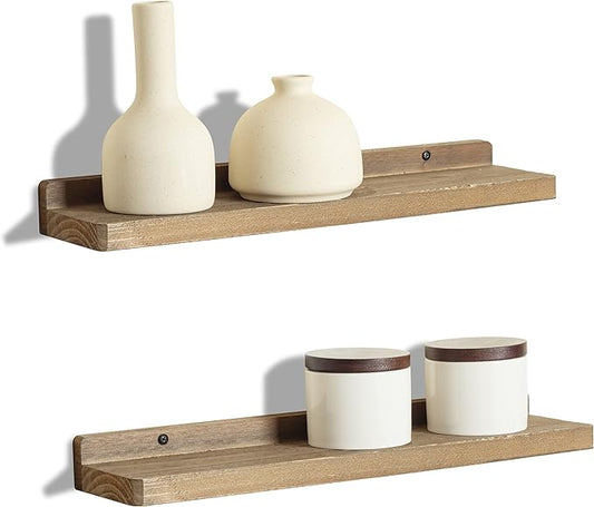 Freezing point Floating Shelves for Wall Set of 2 Natural Wood 16Inch Wall Shelf Decor Plant Display Collectibles Mounted Kitchen Bathroom Bedroom Corner Decorative Storage Stand Brown-NeatNest