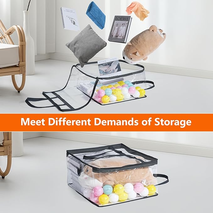 Budding Joy Clear Zippered Storage Bags for Clothes,40L Closet Organizers and Storage Containers Vinyl Moving Bag for Bedding, Linen, Blankets, Comforters, Clothing & Toys, Black, 2 Pack-NeatNest