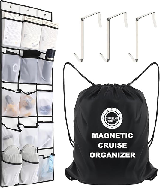 Cruise Magnetic Door Organizer with Hooks – 15 Large Pockets, Strong Anti-Scratch Magnets, Over-the-Door Cruise Essentials Storage for Cruise Cabins-NeatNest