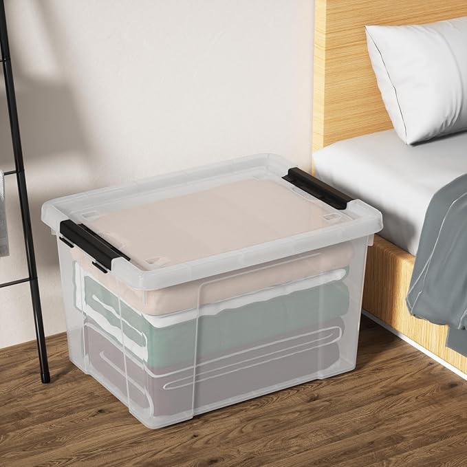 50 Quart Large Storage Box, Clear Plastic Storage Bin with Wheels, 4-Pack