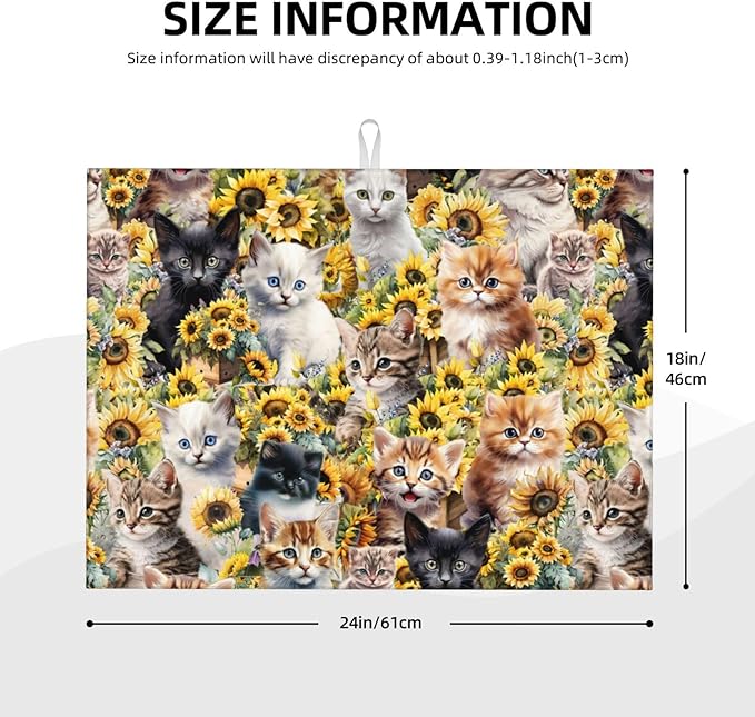 Cute Cat Dish Drying Mat 18 x 24 Inch for Kitchen Counter Cute Kitchen Mat Microfiber Kitchen Countertop Absorbent Reversible Drainer Rack Pad Dish Drying Mat-NeatNest