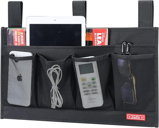 Hanging Bedside Caddy, Bedside Storage Organizer for Magazine, Phone, Remote control (6 Pockets-Black)-NeatNest