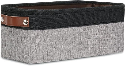DULLEMELO Fabric Bathroom Storage Bin with Leather Handles, Narrow Organizer for Towels, Toilet Paper Rolls, Storage Basket for Back of Toilet, Vanities, Shelves & Cabinets (Black&Gray)-NeatNest