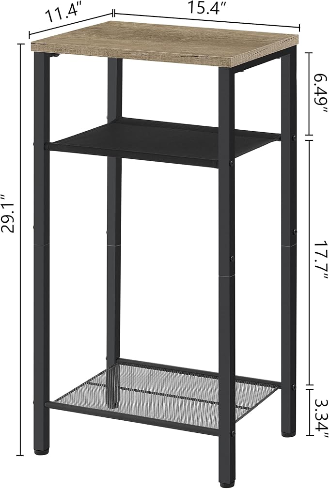 Hoctieon 2-Set 3 Tier End Table, Telephone Table Set of 2, Tall Side Table with Storage Set of 2, Small Nightstand for Small Spaces, Metal Frame, for Living Room, Bedroom, Sofa Couch, Hallway, Greige