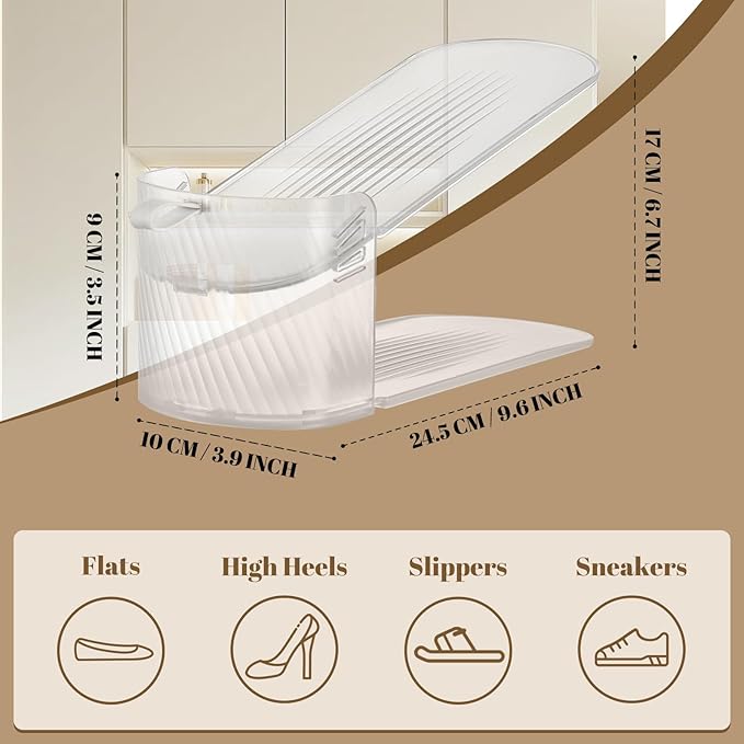 12Pack Clear Shoe Slots Organizer for Closet ,Adjustable Shoe Rack Holder Shoe Space Savers Shoe Racks for Closet Organization(Clear)-NeatNest