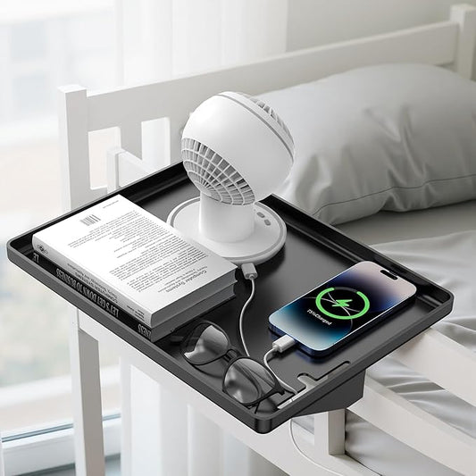 Bedside Shelf for Dorm Bunk Bed, Clip On Nightstand, Bed Side Table Tray Organizer, College Dorm Room Essentials for Girls/Guys, Bedside Tray with Cable Management for Dormitory, Back to School-NeatNest