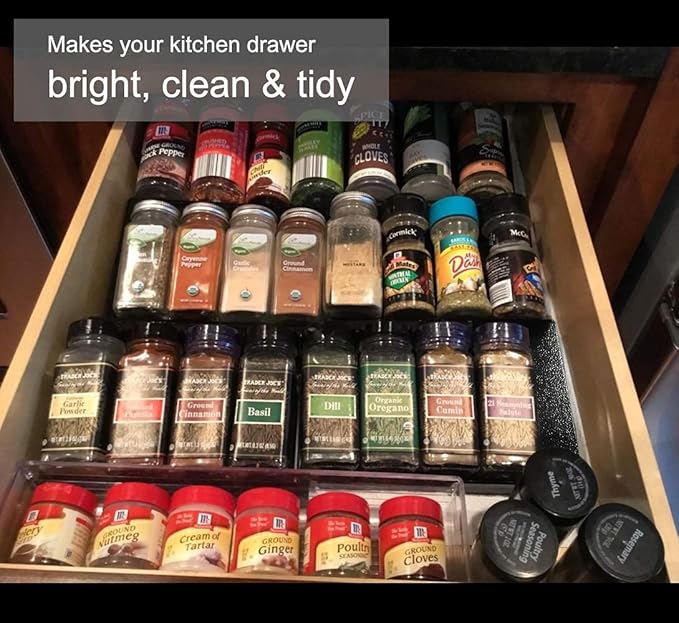 Artibear Expandable Aluminum Spice Rack Drawer Organizer for 8" to 16" Kitchen Cabinets Drawer Tray, Set of 6, Black-NeatNest