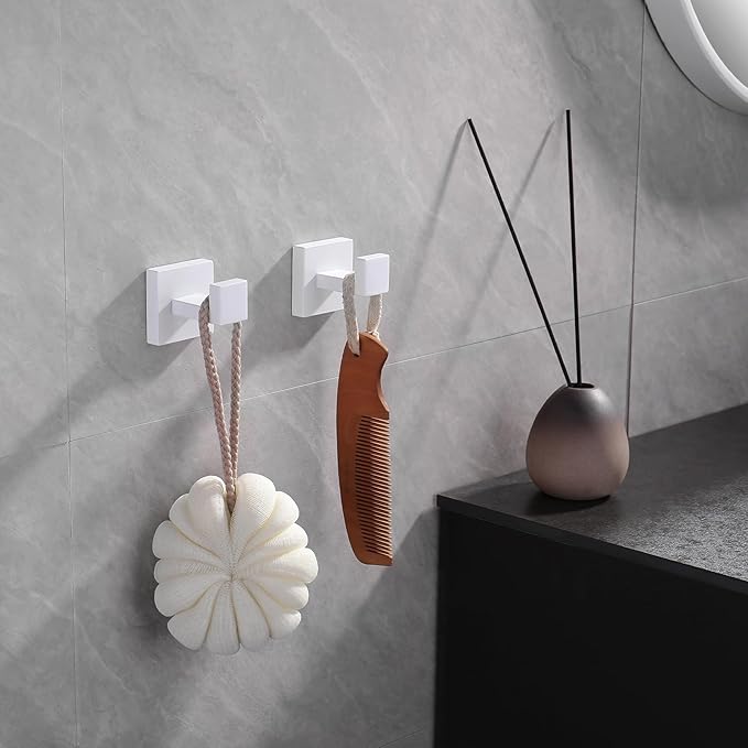 GERZWY Towel Hook Stainless Steel Robe Hook Heavy Duty Coat Hook Wall Mounted Luxury Hooks for Bathroom Hotel 2 Pack, White