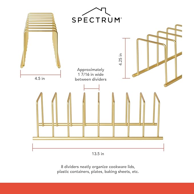 Spectrum Euro Kitchen Organizer (Gold) - Dish Drying Rack for Kitchen Counter, Space-Saving Dish Rack Holder, Drainer for Pots & Pans, Plates, Cutting Boards, Serving Trays & Lids