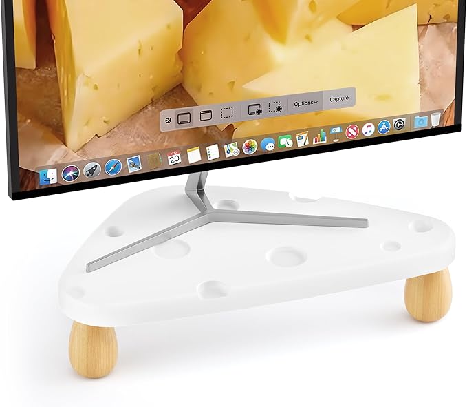 Cute Monitor Stand Riser,Cheese-Shaped Sturdy Desktop Computer Stand Wood White Monitor Riser for Laptop, PC, Computer,White-NeatNest