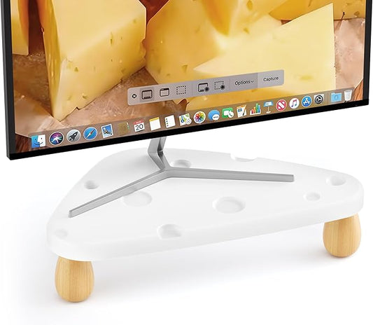 Cute Monitor Stand Riser,Cheese-Shaped Sturdy Desktop Computer Stand Wood White Monitor Riser for Laptop, PC, Computer,White-NeatNest