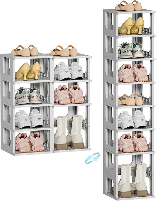HAIXIN 10 Tier Narrow Shoe Rack, Shoe Rack for Closet, Small Shoe Rack Organizer for Front Door Entrance, Compact Stackable Shoe Storage Shelves Space Saving - Grey-NeatNest