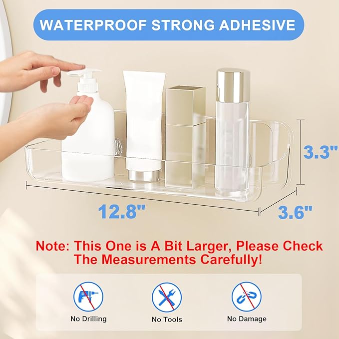 2pc Acrylic Wall Mount Organizer, Adhesive Shelf, Bathroom Shelves for Wall, Self Adhesive Organizer, Shower Caddies, No Drilling Hang Wall,with 3pack Tapes, for Bathroom, Kitchen, Living Room-NeatNest