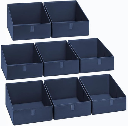 DIMJ Closet Storage Bins 8 Pack - Fabric Trapezoid Organizer Bin, Foldable Storage Baskets for Shelves, Closet Shelf Organizer, Clothing Storage Box for Toys, Books, Towel, Clothes,Navy Blue-NeatNest